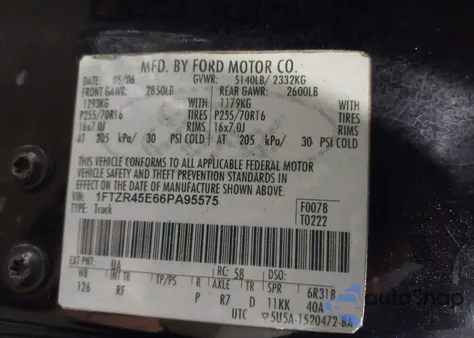 2006 Ford Ranger Fx4 Level Ii/Fx4 Off-Road/Sport/Xlt из США, поврежденный, VIN 1FTZR45E66PA95575